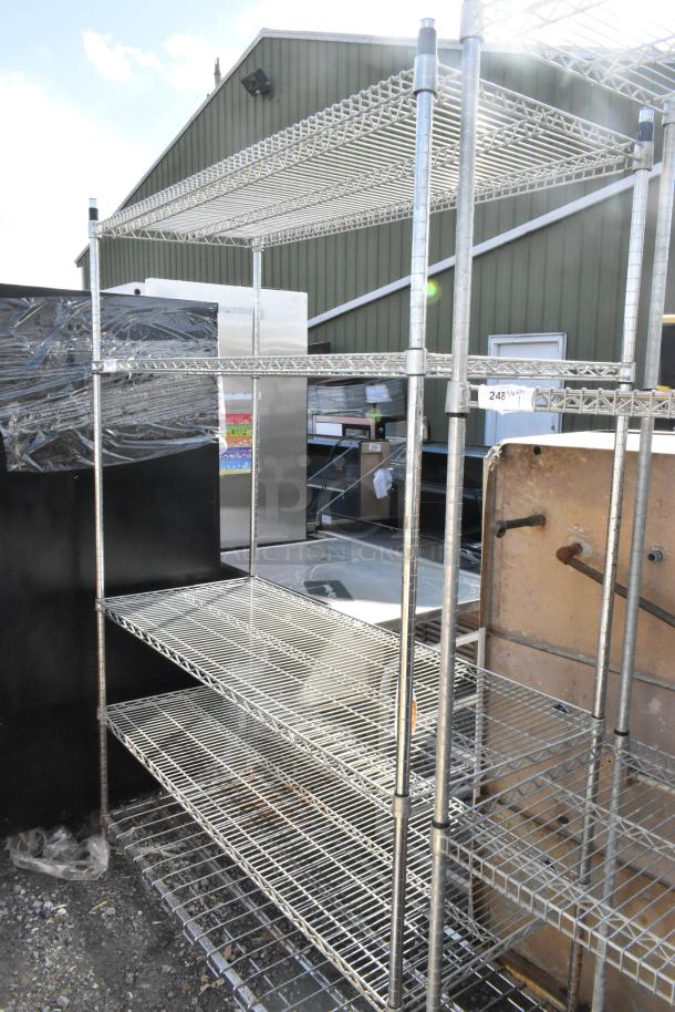 Metro Chrome 5-tier wire shelving unit, dismantling required for shipping, chrome finish, metal construction.