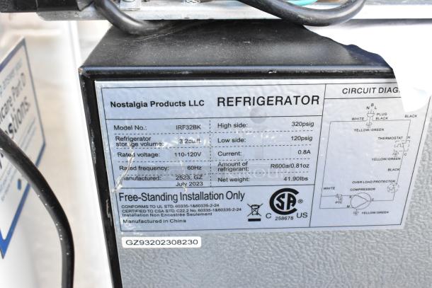 4 various mini coolers, including Haier HC27SF10RB, Nostalgia IRF32BK, Haier QHE02GGMBBB, GE GME04GGKBWW, 115V, 1 phase.