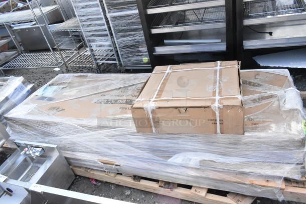 New scratch and dent items including Avantco 193BC48HCW and 600DR2020 Regency drawer, wrapped on pallets.