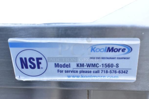 Koolmore KM-WMC-1560-S stainless steel kitchen wall cabinet, 60 in., hinged doors, 2 shelves, NSF label shown, scratch and dent.