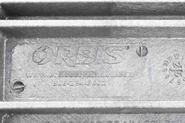 Orbis black poly bins, visible logo, and website. Durable material. Auction includes 5 items. QLabel indicates quality assurance.