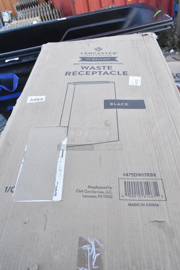 Cardboard box for Lancaster 17 Gallon Black Powder-Coated Metal Rectangular Decorative Trash Can, item #475DW17RBK.