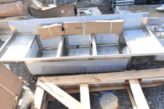 BRAND NEW SCRATCH AND DENT! Regency Spec Line Stainless Steel 3 Bay Sink w/ Dual Drain Boards. - Item #1218790