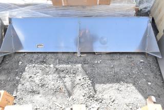 BRAND NEW Regency 600WS1872HD 16 Gauge Stainless Steel 18"x72" Heavy-Duty Wall Shelf, scratch and dent condition, caution label visible.