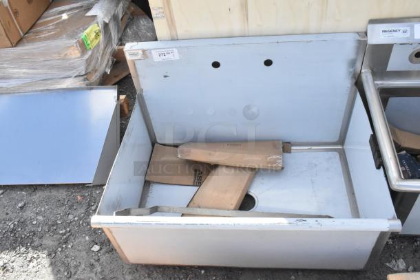 BRAND NEW SCRATCH AND DENT! Steelton 522US13624 utility sink, 36"x24"x14", with holes for an 8" center faucet, light damage.