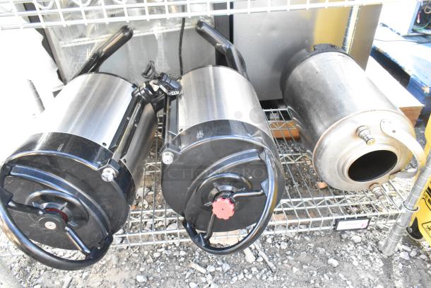 Chrome finish 3-tier wire shelving unit with three metal tanks, showing wear. Buyer must dismantle.