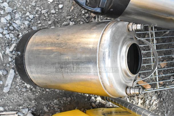 Chrome finish 3-tier wire shelving with tanks; buyer must dismantle. Consider freight charges. Visible NSF marking on tanks.