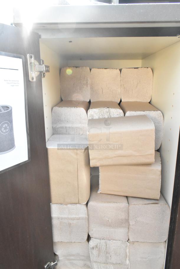 Trash can shell with deposit holes and doors, featuring commercial casters, open door showing storage inside.