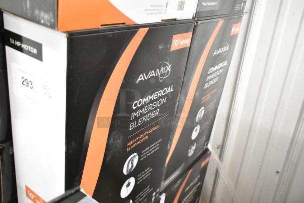 Brand new AvaMix 928IBHDW10 immersion blender, heavy-duty, 1 1/4 hp, 120V, 10" whisk, 2 units. Some box wear.