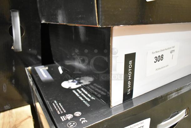 Boxed AvaMix 928IBHDW10 immersion blender, 1 1/4 hp motor, scratch, and dent condition. Labels indicate model and specs.