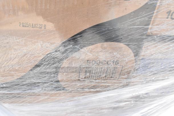 Pallet of 34 brand new "scratch and dent" items wrapped in plastic, featuring cold cups, plates, and containers. Visible barcode: 500CC013.