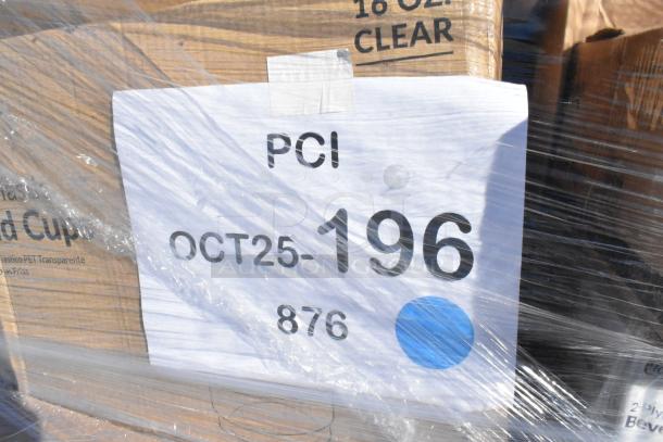 Bundle of 34 new scratch and dent items including plates, cups, steam lids, bags, labeled "PCI OCT25-196 876".