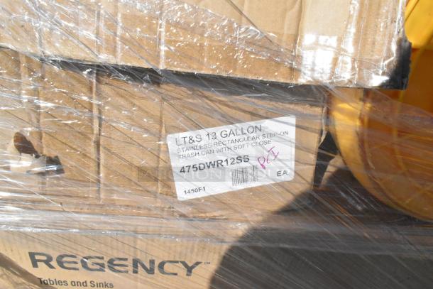 22 scratch and dent items, including Igloo coolers and a 13-gallon stainless trash can with soft close, shown in packaging.