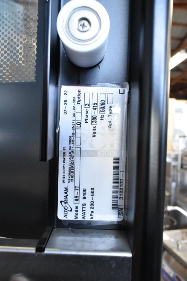 Brand new Alto Shaam AR-7T rotisserie oven label, showing model details and specifications.