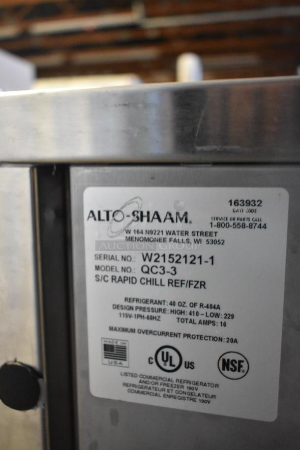 BRAND NEW Alto Shaam QC3-3 Quickchiller with 7" touch screen, stainless steel, 115V, 1 phase, label shows model and specs.