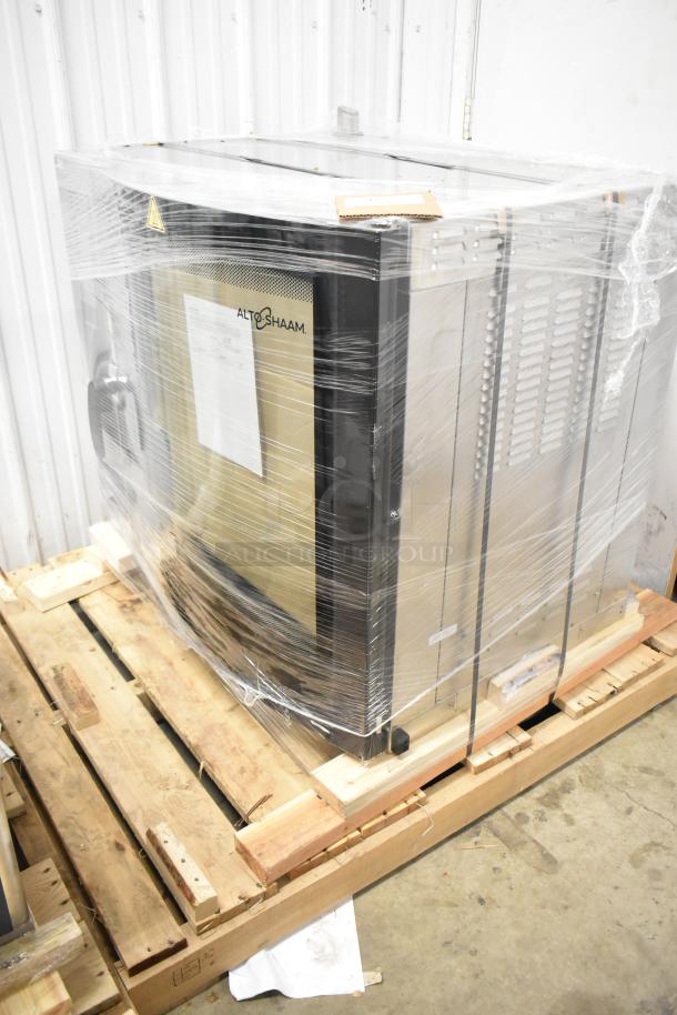 Brand new Alto Shaam AR-7T stainless steel rotisserie oven, 208V, 3 phase, scratch and dent condition, wrapped on pallet.