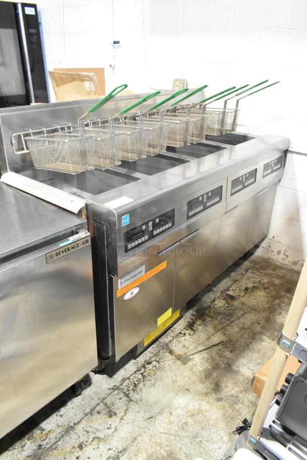 2021 Frymaster FPPH455CSE Stainless Steel Commercial Floor Style Natural Gas Powered 4 Bay Deep Fat Fryer w/ 8 Metal Fry Baskets and Filtration System on Commercial Casters. 80,000 BTU. - Image 1 of 18
