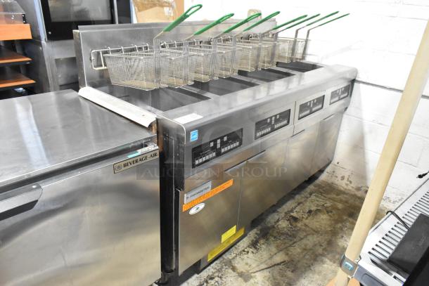 2021 Frymaster FPPH455CSE Stainless Steel Commercial Floor Style Natural Gas Powered 4 Bay Deep Fat Fryer w/ 8 Metal Fry Baskets and Filtration System on Commercial Casters. 80,000 BTU. - Image 2 of 18