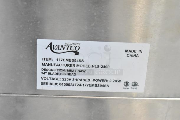 BRAND NEW SCRATCH AND DENT! Avantco 177EMBS94SS HLS-2400 94" Blade Stainless Steel Floor Model Vertical Band Meat Saw - 3 hp, 220/240 Volts, 3 Phase. - Image 9 of 9