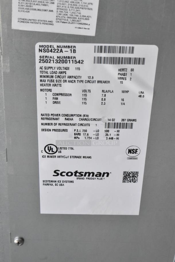 BRAND NEW SCRATCH AND DENT! 2025 Scotsman NS0422A-1B Stainless Steel Prodigy® Plus Series 22" Nugget Ice Machine - 420 lb. 115 Volts, 1 Phase. - Image 7 of 7