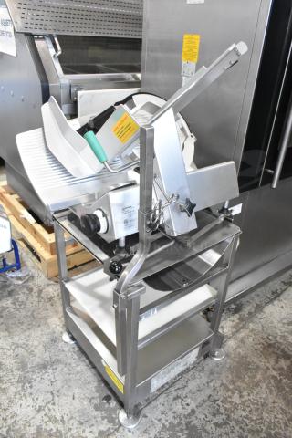 2019 Bizerba GSP H Stainless Steel Commercial Countertop Meat Slicer on Equipment Stand. 115 Volts, 1 Phase.