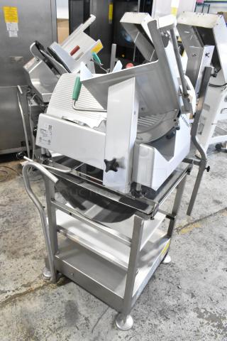 2019 Bizerba GSP H Stainless Steel Commercial Countertop Meat Slicer on Equipment Stand. 115 Volts, 1 Phase.