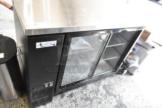 BRAND NEW SCRATCH AND DENT! 2024 Avantco 178UBB48SHC 48" Black Counter Height Narrow Sliding Glass Door Back Bar Refrigerator with LED Lighting. See Pictures for Broken Glass. 115 Volts, 1 Phase.