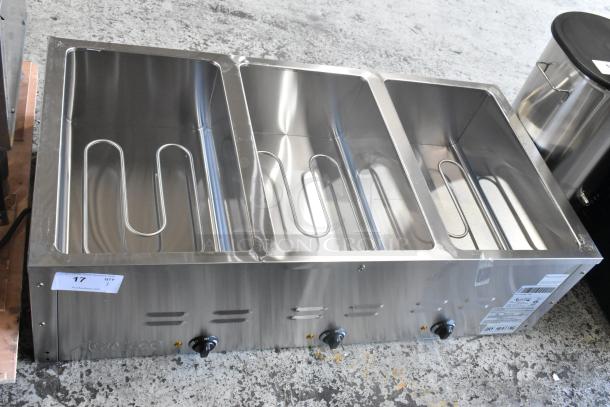 BRAND NEW SCRATCH AND DENT! 2024 Avantco 177STE3S Stainless Steel Three Pan Open Well Electric Steam Table with Undershelf. 120 Volts, 1 Phase. - Image 1 of 9