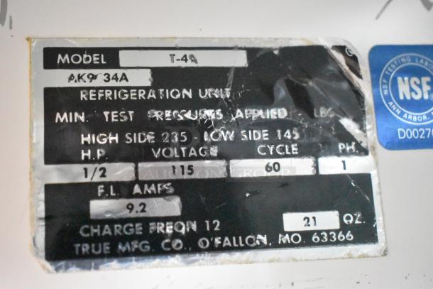 True T-49 Stainless Steel Commercial 2 Door Reach In Cooler Merchandiser w/ Racks on Commercial Casters. 115 Volts, 1 Phase. - Image 7 of 7