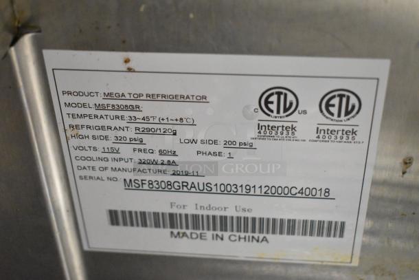2019 Atosa MSF8308GR Stainless Steel Commercial Sandwich Salad Prep Table Bain Marie Mega Top on Commercial Casters. 115 Volts, 1 Phase. - Image 7 of 8
