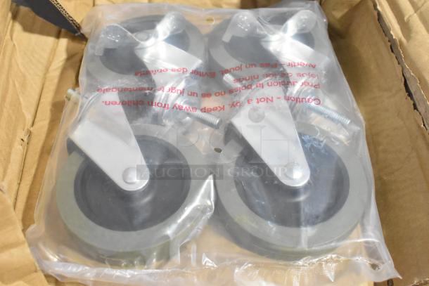 2 BRAND NEW SCRATCH AND DENT! Steelton 465CASTER4 4" Poly Casters - 2 with Brakes - 4/Pack. 2 Times Your Bid! - Image 1 of 3