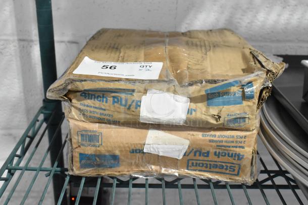 2 BRAND NEW SCRATCH AND DENT! Steelton 465CASTER4 4" Poly Casters - 2 with Brakes - 4/Pack. 2 Times Your Bid! - Image 2 of 3