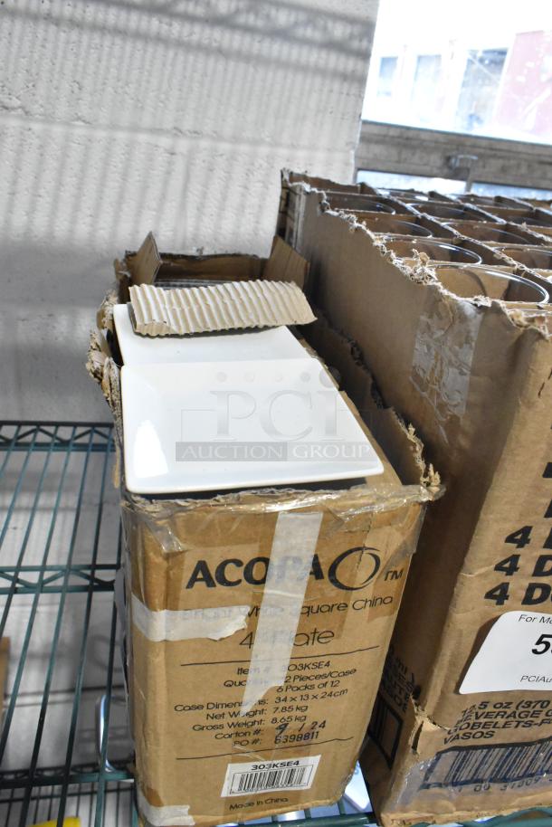 2 BRAND NEW SCRATCH AND DENT! Items Including 303KSE4 Acopa 4" Bright White Square Porcelain Plate - 72/Case and Libbey 159 Heavy Base 12.5 oz. Beverage Glass - 48/Case. 2 Times Your Bid! - Image 6 of 10