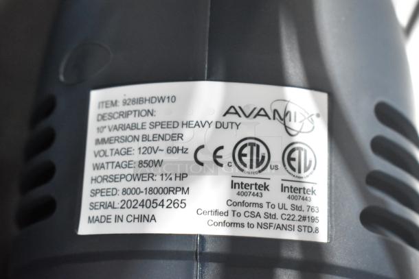 BRAND NEW SCRATCH AND DENT! AvaMix 928IBHDW10 Heavy-Duty Variable Speed Immersion Blender with 10" Whisk - 1 1/4 hp. 120 Volts, 1 Phase. - Image 15 of 16