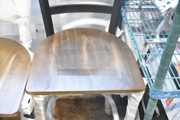 2 BRAND NEW SCRATCH AND DENT! 164BMTLADFR Black Metal Bar Height Ladder Back Chair w/ Wooden Seat. 2 Times Your Bid! - Image 3 of 5