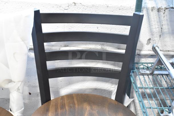 2 BRAND NEW SCRATCH AND DENT! 164BMTLADFR Black Metal Bar Height Ladder Back Chair w/ Wooden Seat. 2 Times Your Bid! - Image 4 of 5