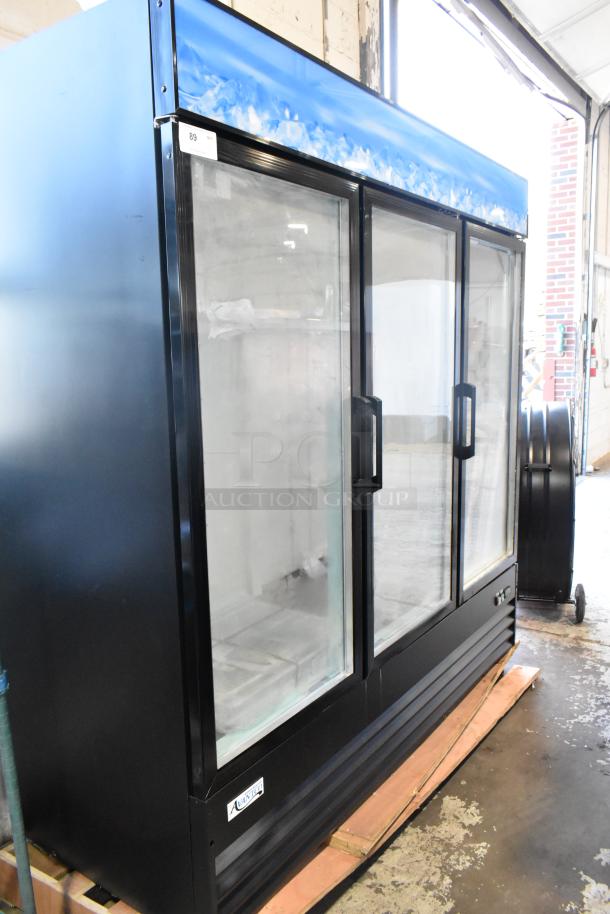 BRAND NEW SCRATCH AND DENT! 2024 Avantco 178GDC69HCB Metal Commercial 3 Door Reach In Cooler Merchandiser. See Pictures for Broken Glass. 115 Volts, 1 Phase. - Image 1 of 11