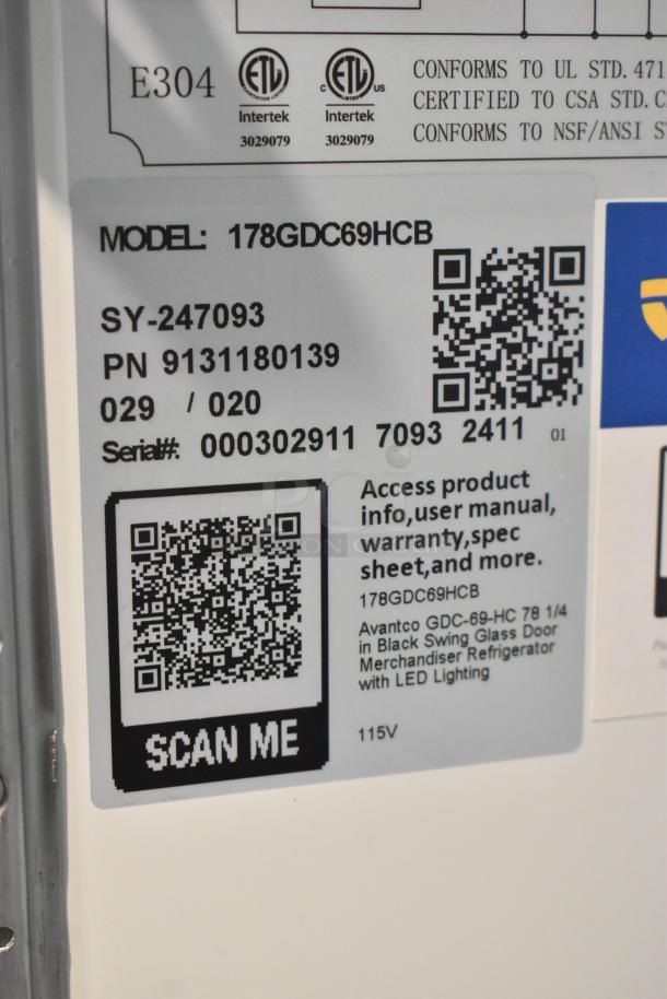 BRAND NEW SCRATCH AND DENT! 2024 Avantco 178GDC69HCB Metal Commercial 3 Door Reach In Cooler Merchandiser. See Pictures for Broken Glass. 115 Volts, 1 Phase. - Image 10 of 11