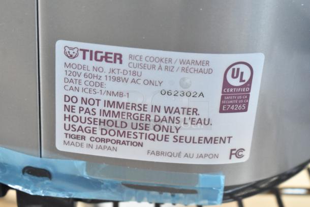 Tiger JKT-D18U Countertop Rice Cooker / Warmer. Lid Does Not Stay Closed. 120 Volts, 1 Phase. - Image 8 of 8