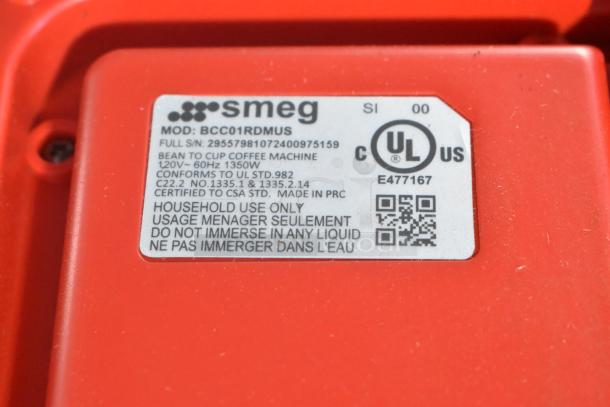 Smeg BCC01RDMUS Countertop Fully Automatic Coffee Machine. 120 Volts, 1 Phase. - Image 9 of 10