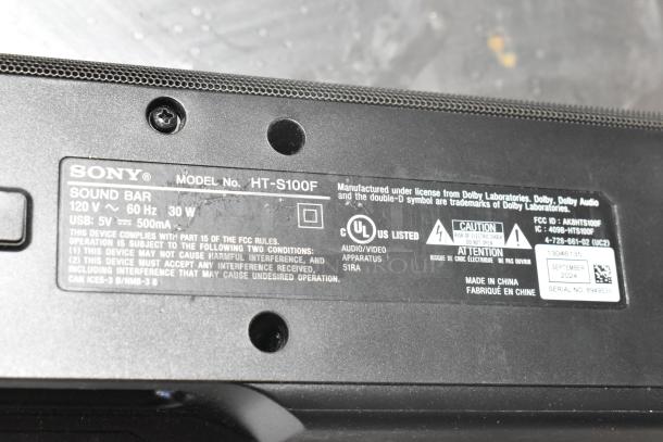 Sony HT-S100F Sound Bar. 120 Volts, 1 Phase. - Image 6 of 8