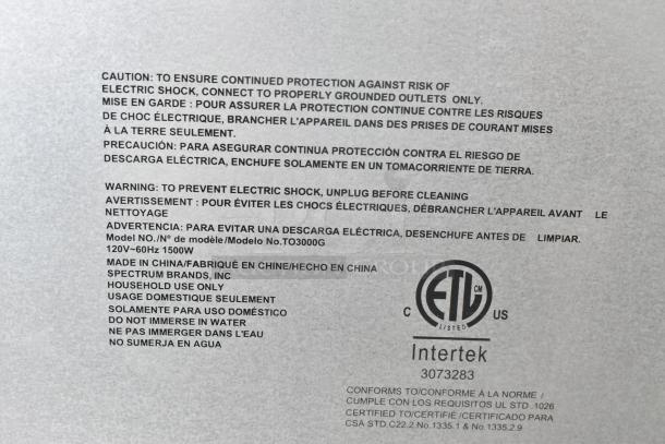 Black & Decker TO3000G Countertop Toaster Oven. 120 Volts, 1 Phase. - Image 7 of 7