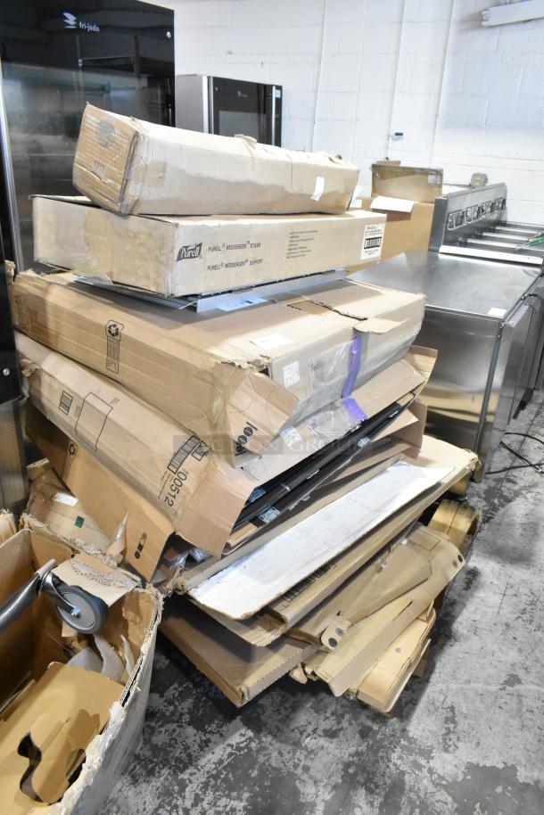14 BRAND NEW SCRATCH AND DENT! Items Including Purell® 7306-DS-SLV Messenger™ ES6 1200 mL White Automatic Hand Sanitizer Dispenser with Silver Panel Floor Stand, NR 0034CH Needle Rib 3'x4', 00512 Staxon Steel Drawer, 00311 Steel Plus Storage Drawers. 14 Times Your Bid! - Image 1 of 8