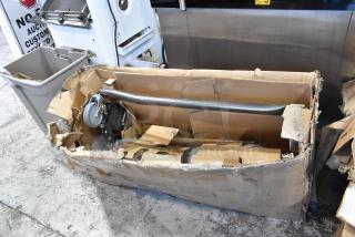 Brand new Proactive 32475 Patient Lift, scratch and dent condition, in a damaged box with visible wheels and parts.