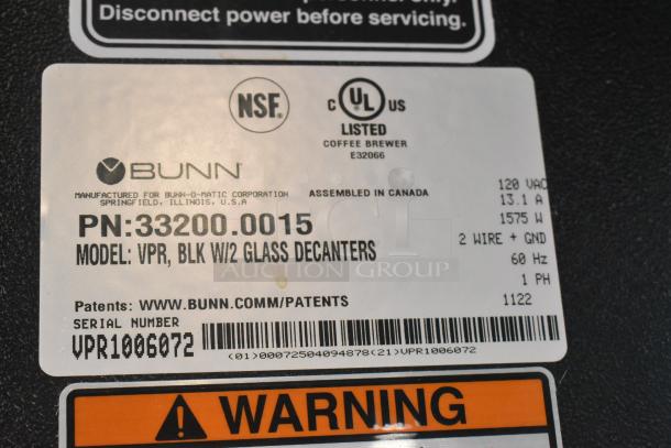 2022 Bunn VPR Stainless Steel Commercial 2 Burner Coffee Machine w/ Poly Brew Basket. 120 Volts, 1 Phase. - Image 6 of 7