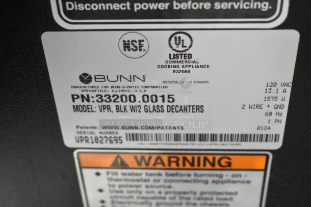 2024 Bunn VPR Stainless Steel Commercial 2 Burner Coffee Machine w/ Poly Brew Basket. 120 Volts, 1 Phase. - Image 6 of 7