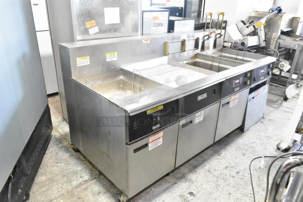 Giles EOF-24 Stainless Steel Commercial Electric Powered 3 Bay Deep Fat Fryer w/ Dumping Station on Commercial Casters. 480 Volts. - Image 1 of 19