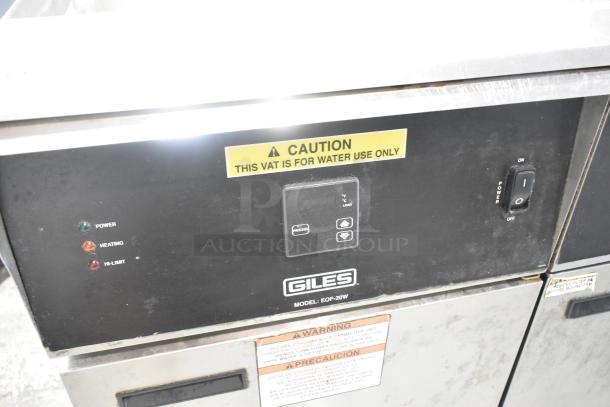 Giles EOF-24 Stainless Steel Commercial Electric Powered 3 Bay Deep Fat Fryer w/ Dumping Station on Commercial Casters. 480 Volts. - Image 4 of 19