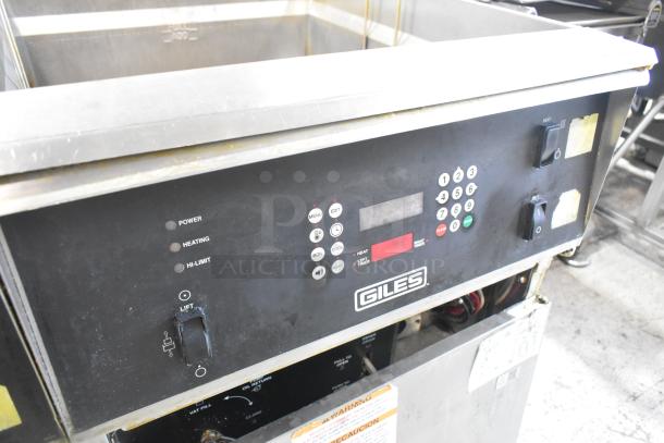 Giles EOF-24 Stainless Steel Commercial Electric Powered 3 Bay Deep Fat Fryer w/ Dumping Station on Commercial Casters. 480 Volts. - Image 6 of 19