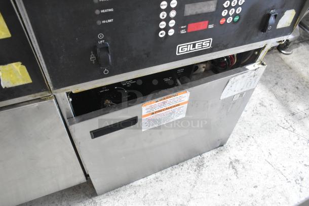 Giles EOF-24 Stainless Steel Commercial Electric Powered 3 Bay Deep Fat Fryer w/ Dumping Station on Commercial Casters. 480 Volts. - Image 7 of 19